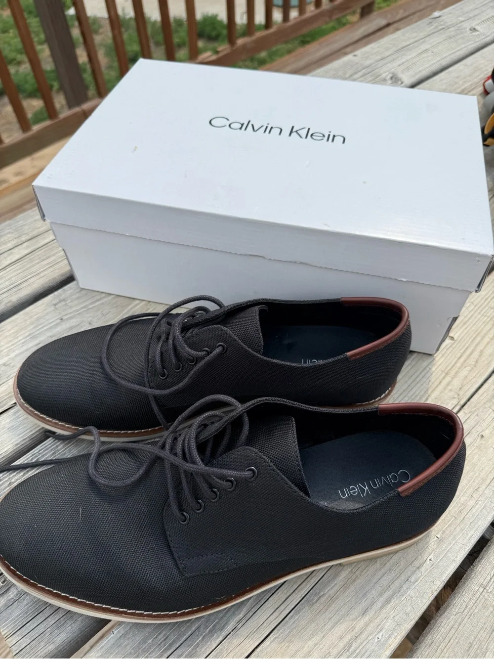 Calvin Klein Men's Black Canvas Derby Shoes with Brown Accent